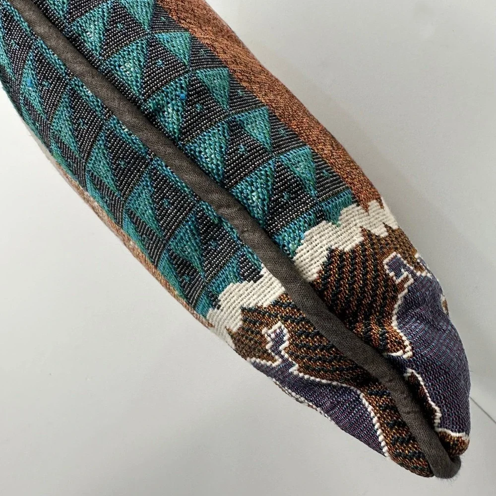 Kokopelli Woven Tapestry‎ Throw Pillow Southwest Flute Player 2 Sided 15x15